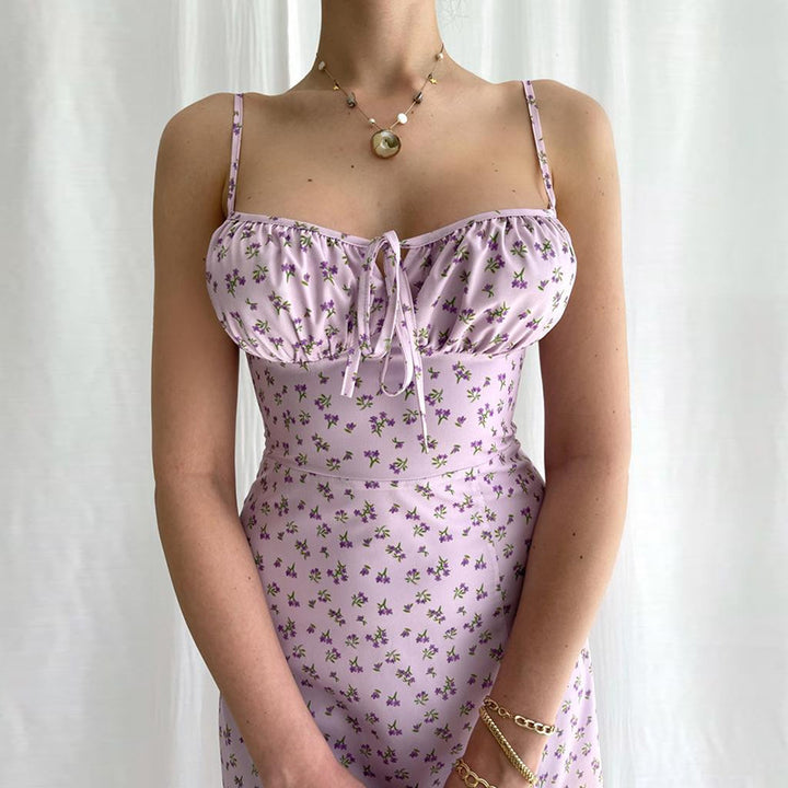 Damen Midi-Kleid mit floralem Muster und raffiniertem Schlitz Drune