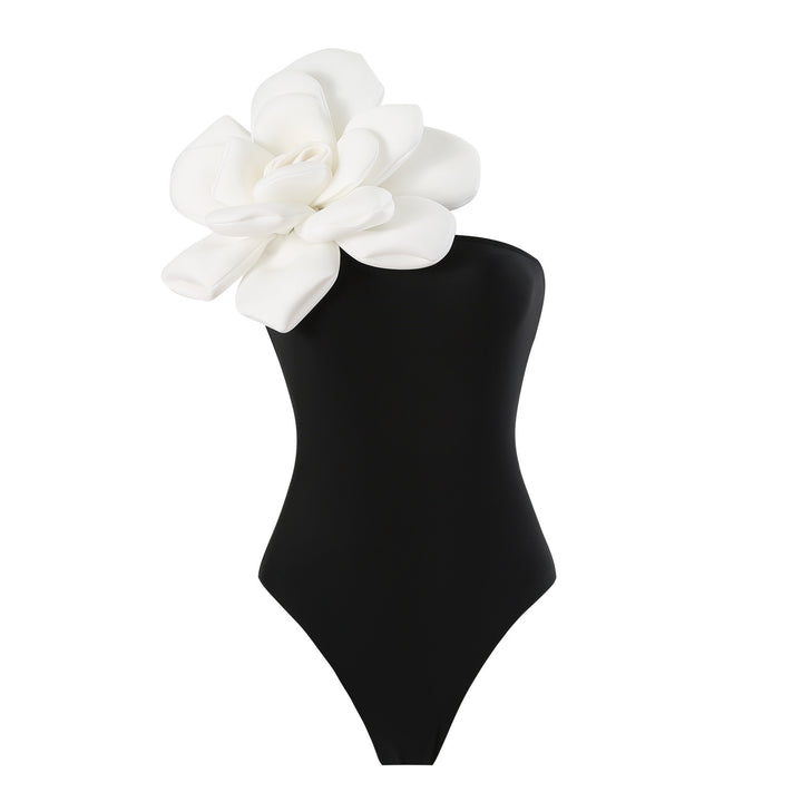 Damen Eleganter Badeanzug mit großem Blumen-Detail und transparentem Überrock Drune