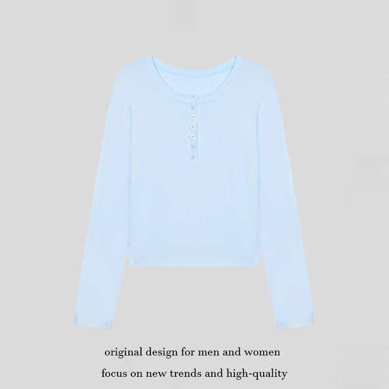 Damen Kurz geschnittenes Henley Langarmshirt aus Baumwolljersey mit Knopfleiste Drune
