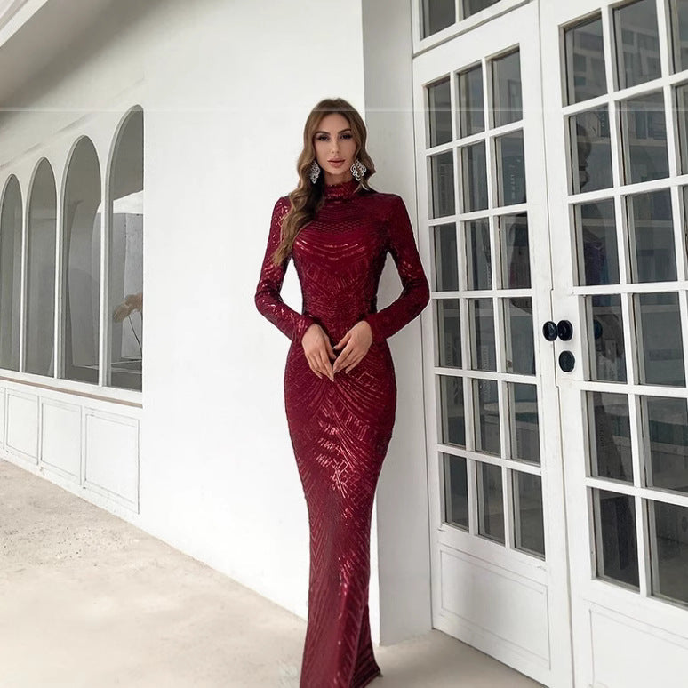 Damen Funkelndes Abendkleid mit langen Ärmeln und raffinierter Cut-Out-Optik Drune