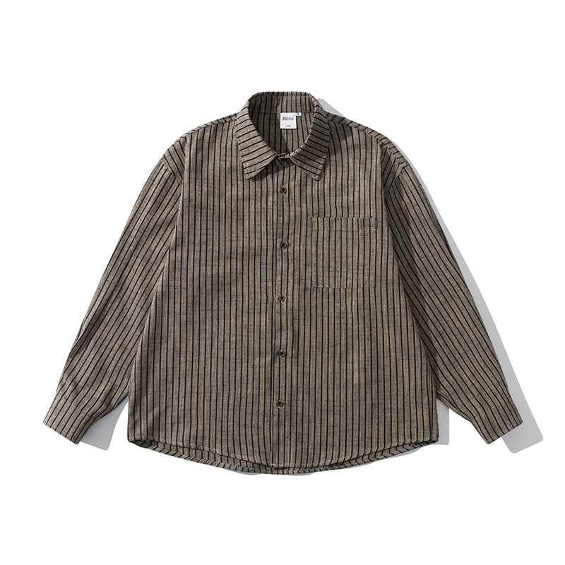 Herren Oversize Langarm-Hemd aus Flanell mit feinen Längsstreifen und Brusttasche Drune