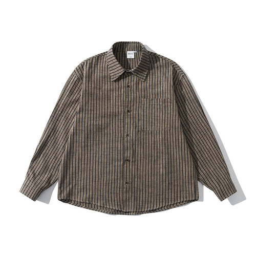 Herren Oversize Langarm-Hemd aus Flanell mit feinen Längsstreifen und Brusttasche Drune