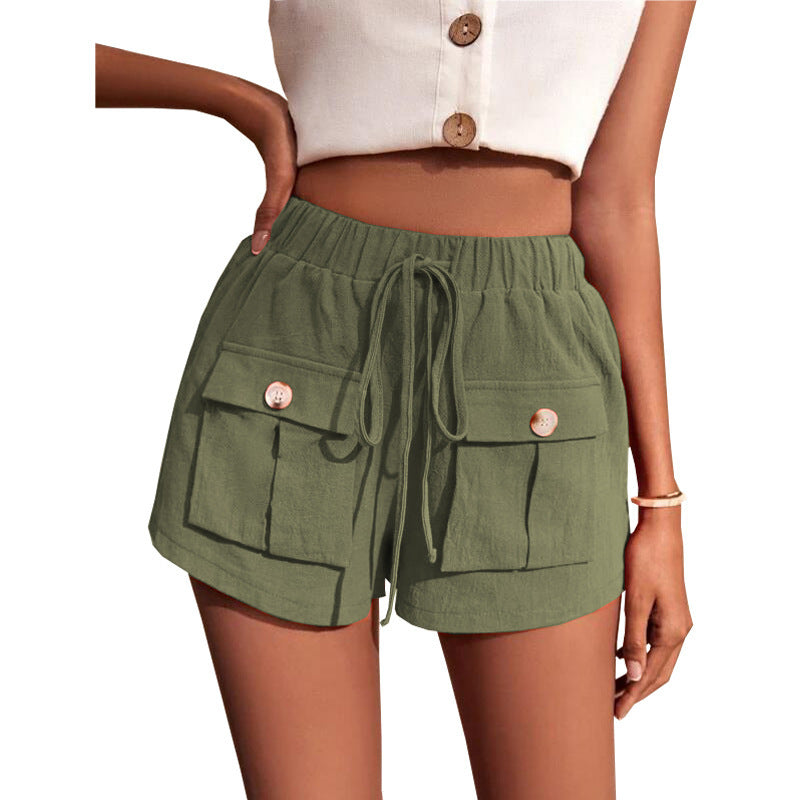 Damen lässige Shorts mit praktischen Taschen und komfortablem Kordelzug Drune
