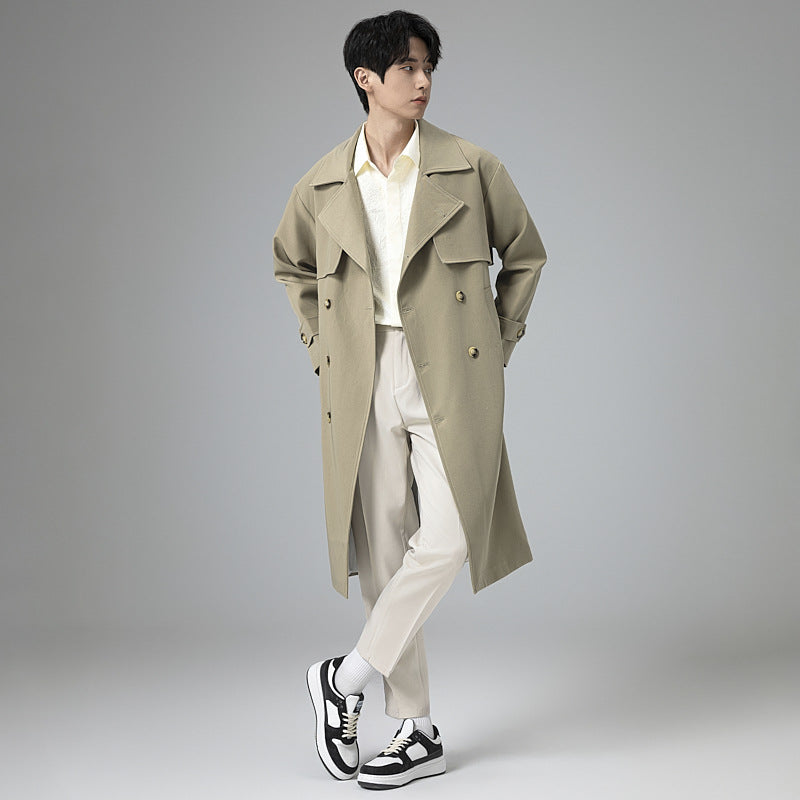 Herren Oversized Doppelreihiger Wollmix-Trenchcoat mit Schalkragen und Überschlagblende Drune