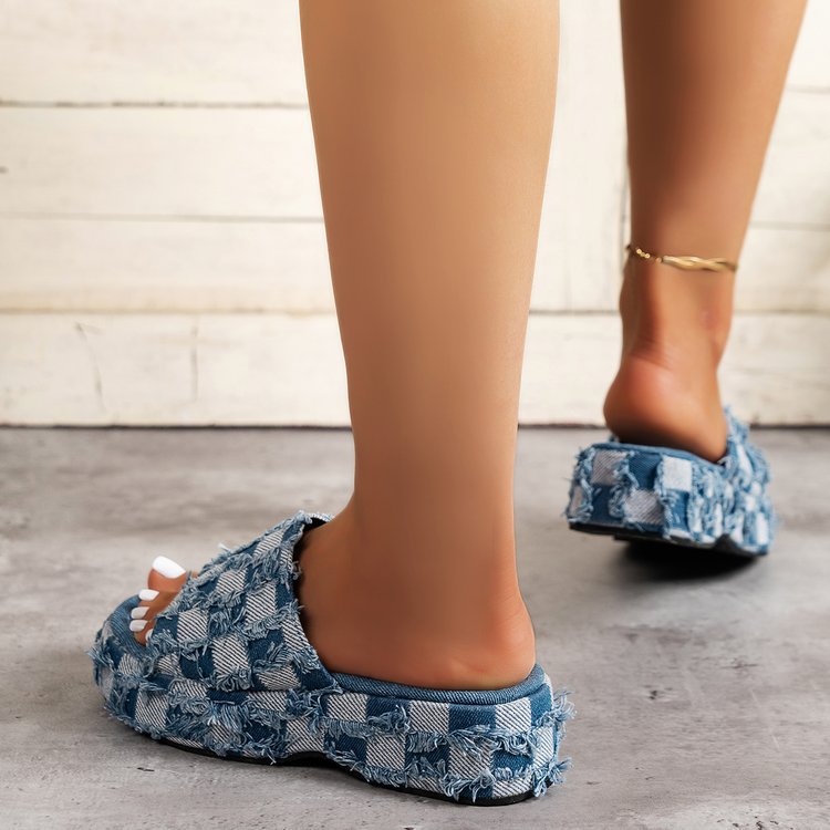 Damen lässige Schlappen aus Denim mit fransigen Details Drune