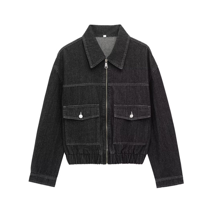Damen nan Oversize-Jeansjacke mit durchgehendem Metallreißverschluss, aufgesetzten Klappentaschen und elastischem Saum Drune