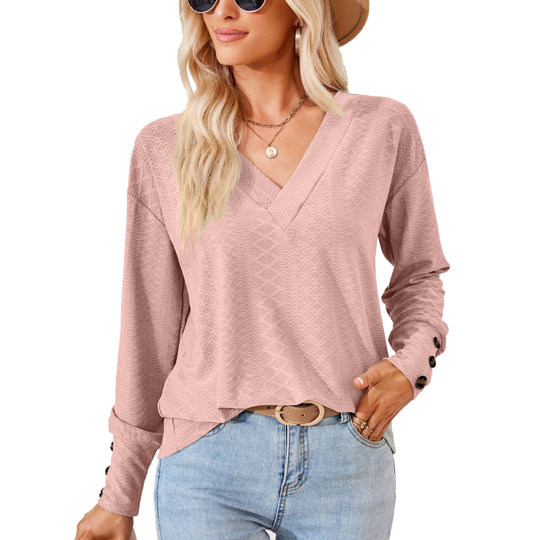 Damen Langarmbluse mit raffiniertem V-Ausschnitt und strukturiertem Design Drune