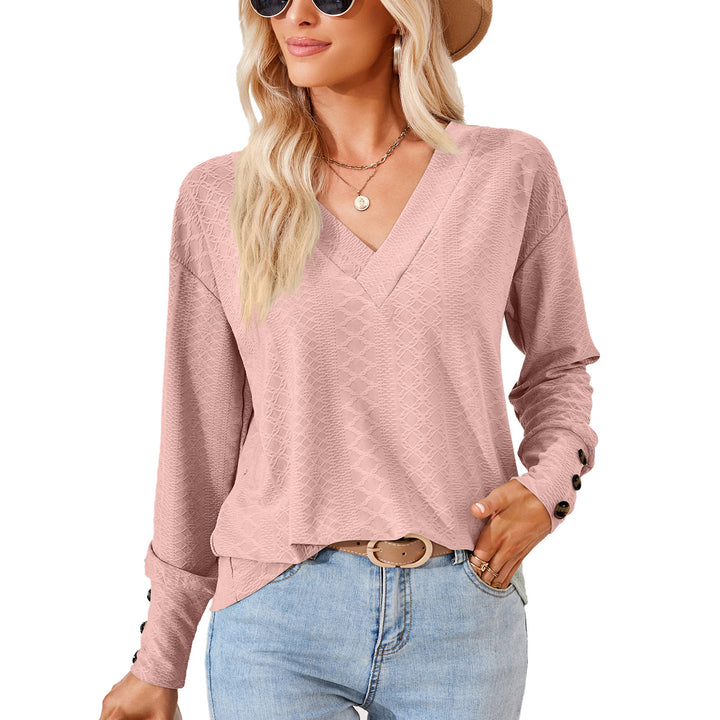 Damen Langarmbluse mit raffiniertem V-Ausschnitt und strukturiertem Design Drune