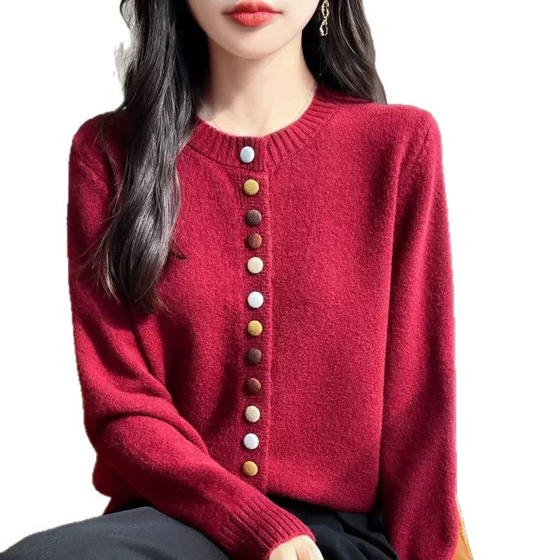 Damen Strickjacke mit kreativen Knopfdetails und feinem Material Drune