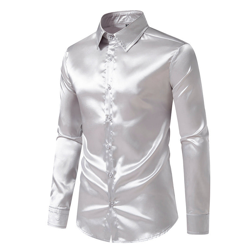 Herren Elegantes Satin-Hemd mit modernem Kragen und feiner Textur Drune