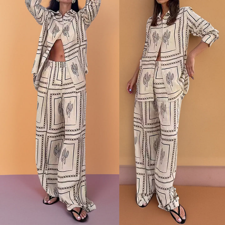 Damen Elegantes Set aus lässiger Bluse und weit geschnittenen Hosen Drune
