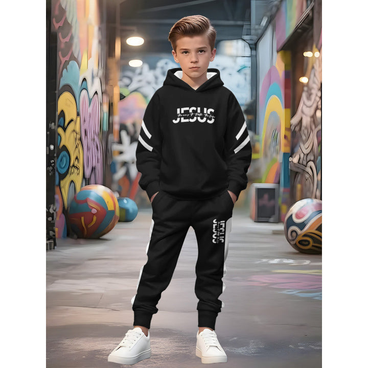 Unisex nan Kinder Jogginganzug mit Kapuzenpullover und detailreichem Auto-Print Drune