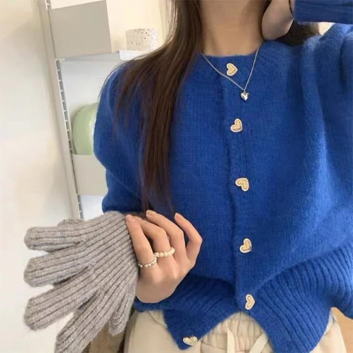 Damen Strickjacke mit Herzknöpfen und feiner Rippstruktur Drune