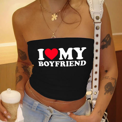 Damen Bandeau-Top mit auffälligem Statementdruck Drune