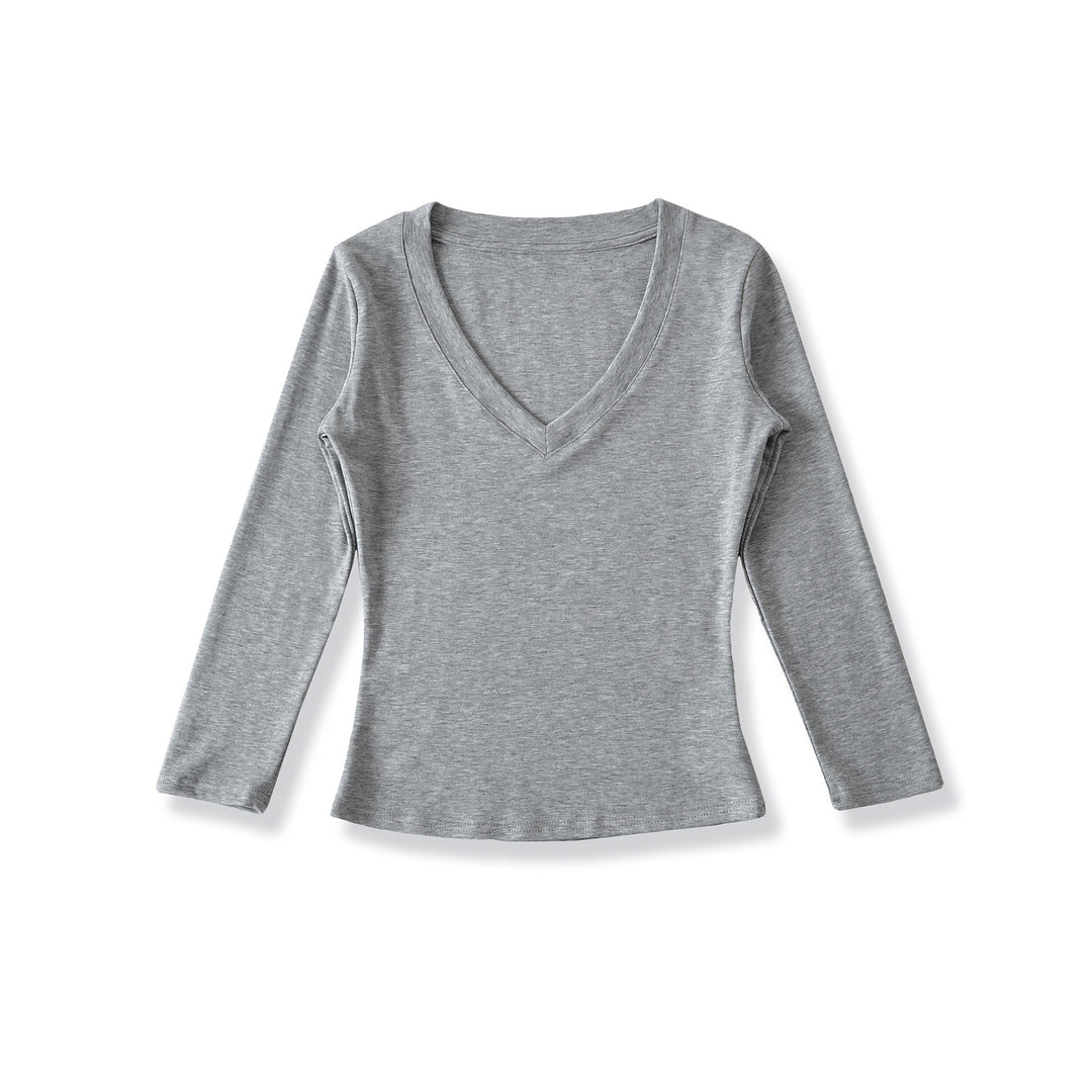 Damen Langarmshirt mit V-Ausschnitt und figurbetontem Schnitt Drune