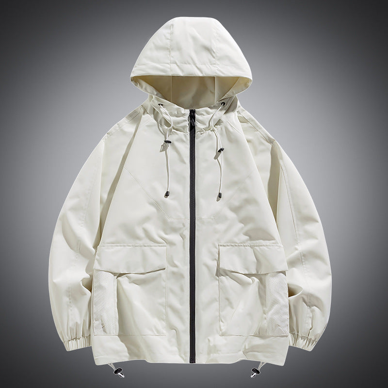 Herren Oversize Kapuzen-Windbreaker mit Multi‑Taschen, Mesh‑Einsätzen und Kordelzug Drune