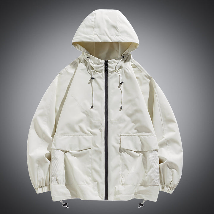 Herren Oversize Kapuzen-Windbreaker mit Multi‑Taschen, Mesh‑Einsätzen und Kordelzug Drune