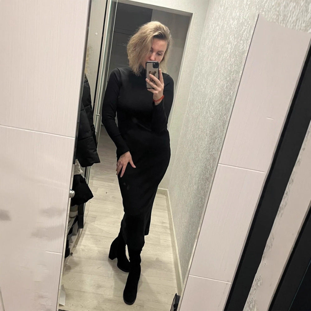 Damen Figurbetontes Rollkragen-Maxikleid aus Feinstrick mit schmaler Silhouette Drune