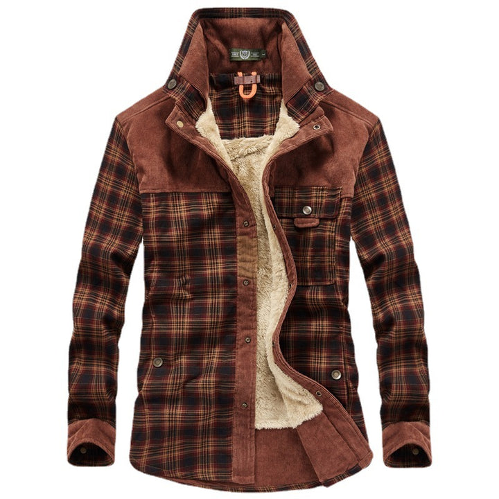 Herren Gefütterte Karo-Hemdjacke mit Teddyfleece-Innenfutter und Cordbesatz Drune