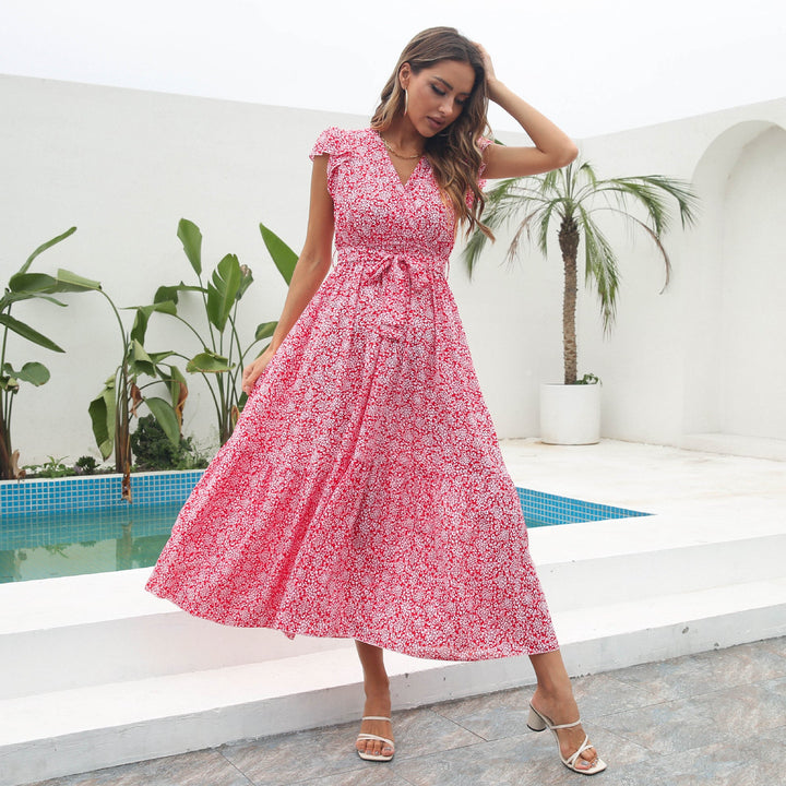 Damen Maxikleid mit floralem Muster und Taillengürtel Drune