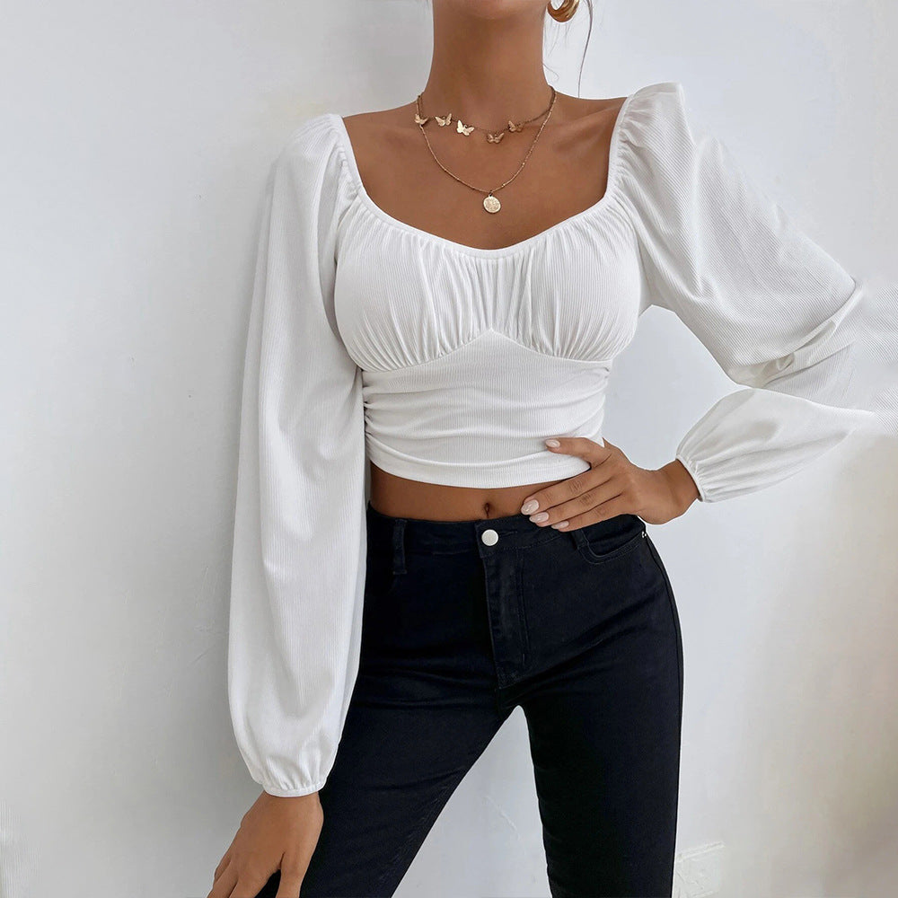 Damen cropped Oberteil mit schickem Puffärmel-Design und figurbetonter Passform Drune