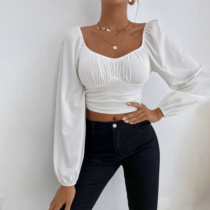 Damen cropped Oberteil mit schickem Puffärmel-Design und figurbetonter Passform Drune