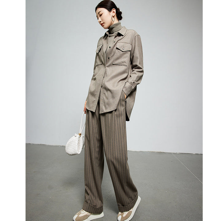 Damen Oversize Wollmantel im Clean‑Cut‑Design mit Reverskragen und verdeckter Knopfleiste Drune