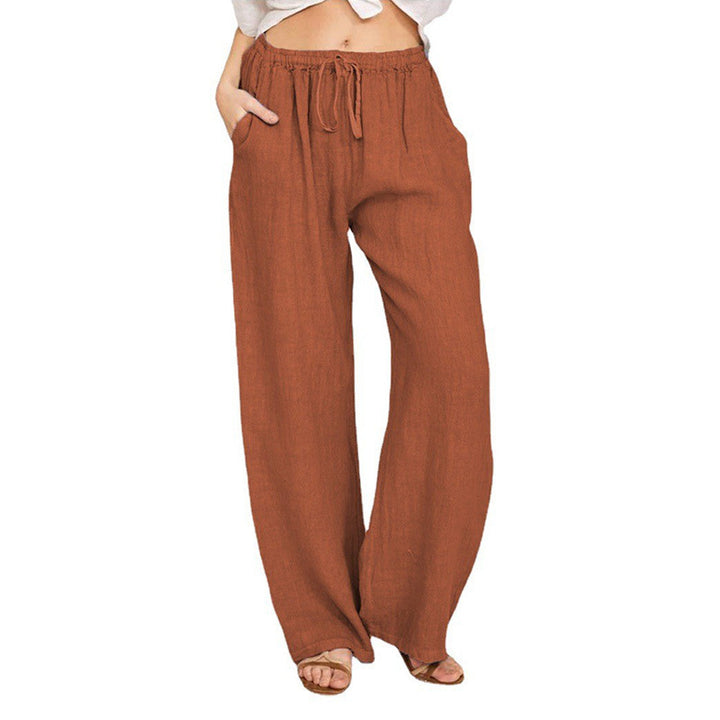 Damen Weite Leinenoptik-Hose mit Gummibund, Tunnelzug und Eingrifftaschen Drune