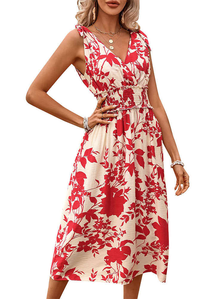 Damen Midikleid mit floralem Design und elastischem Taillenzug Drune