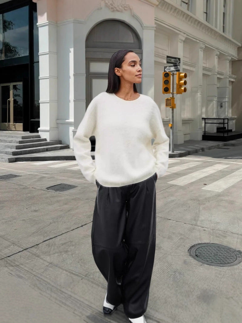 Damen weicher Strickpullover mit elegantem Rundhalsausschnitt und lässigem Schnitt Drune