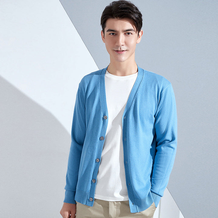 Herren Leichter Feinstrick-Cardigan mit V‑Ausschnitt und Business‑Silhouette Drune