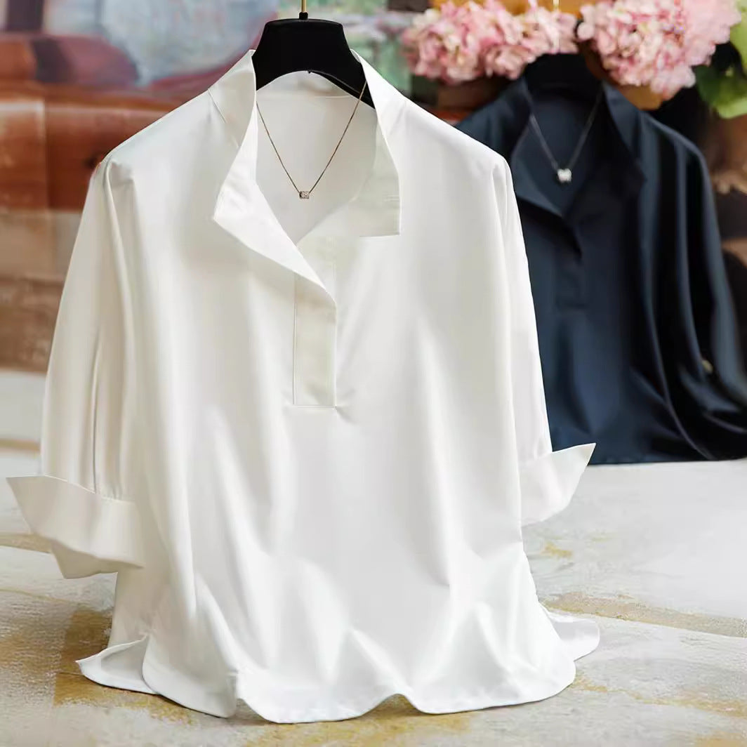 Damen Elegante und fließende Bluse mit Stehkragen Drune