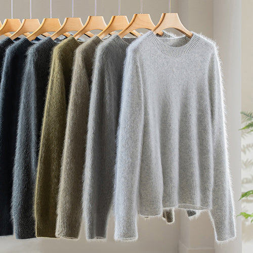 Damen Flauschiger Angora-Mix Rundhalspullover Drune