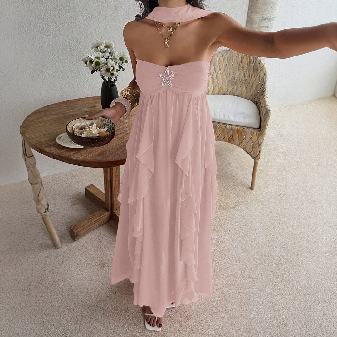 Damen Maxikleid mit schwingendem Rüschendesign und elegantem Bustier Drune