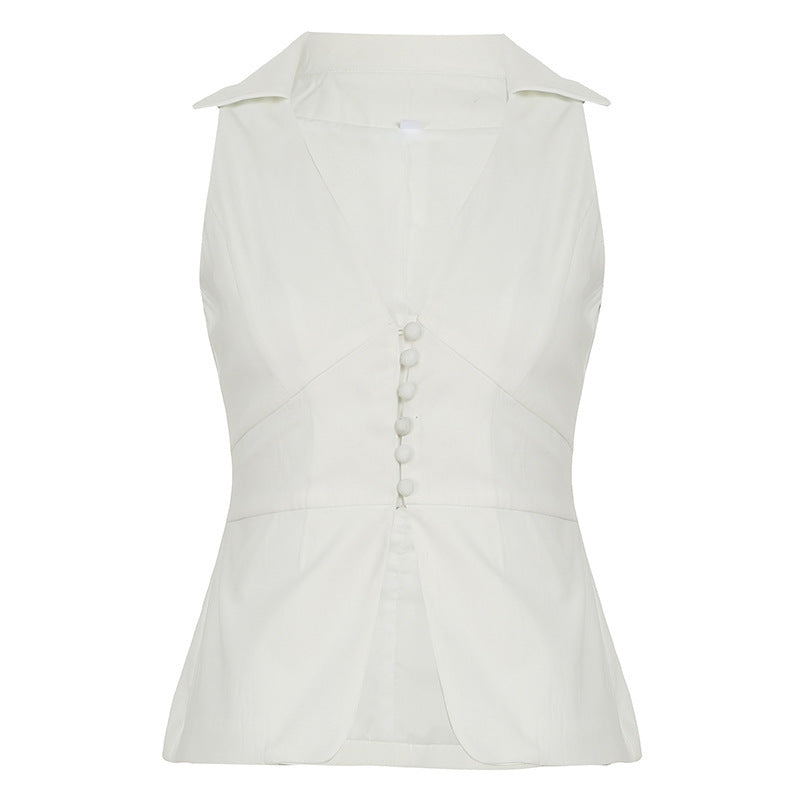 Damen elegant geschnittenes Wickeloberteil mit Knopfleiste und Kragen Drune