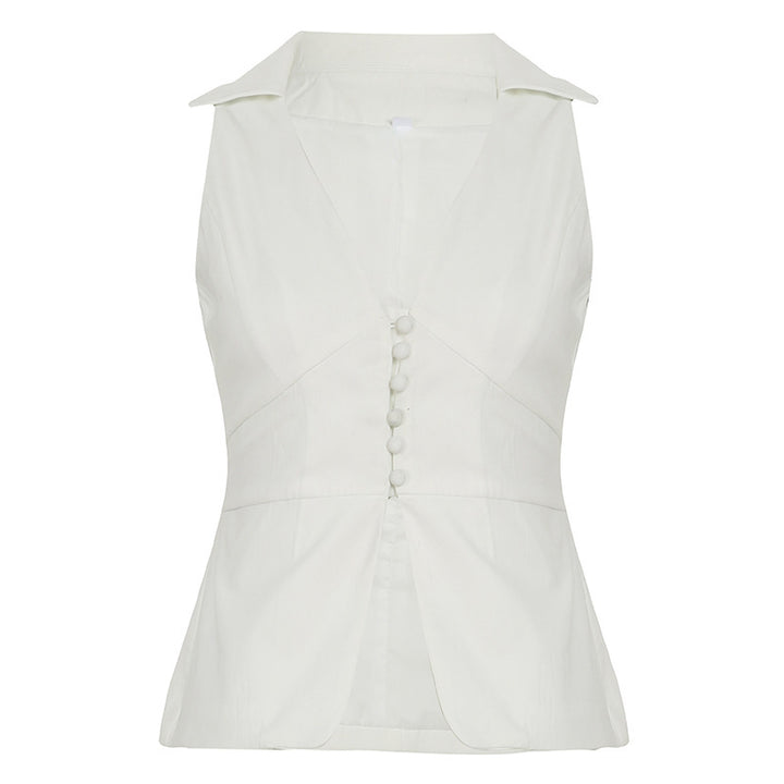 Damen elegant geschnittenes Wickeloberteil mit Knopfleiste und Kragen Drune