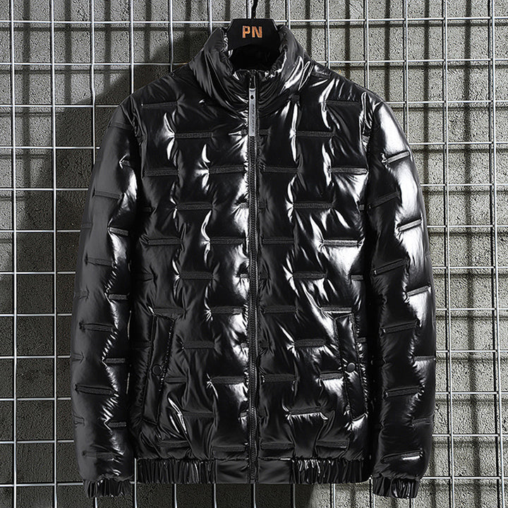 Herren Glänzende Steppjacke mit geometrischer Steppung und Stehkragen Drune
