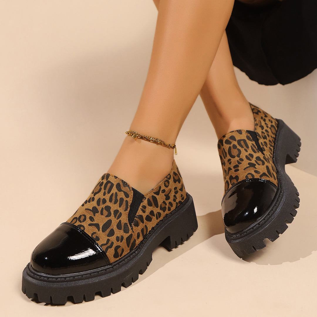 Damen nan modische Chunky-Loafer mit Animalprint, Lack-Toecap und profilierter Traktorsohle Drune
