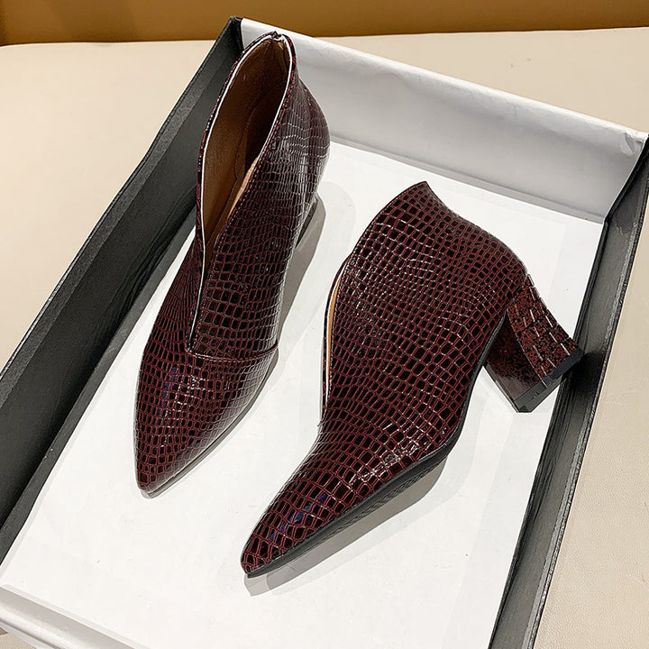 Damen nan spitze Stiefelette mit Krokoprägung und niedrigem Kittenabsatz Drune