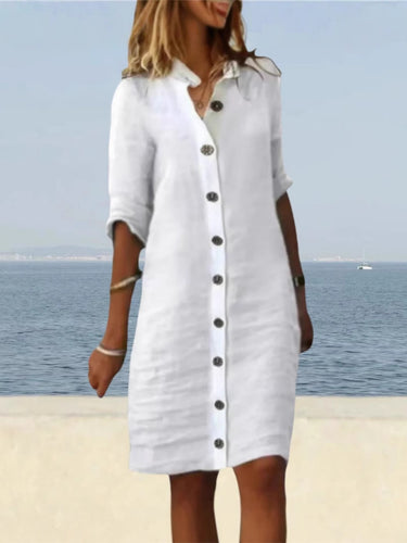 Damen lässiges Leinenkleid mit Knopfleiste und praktischen Taschen Drune