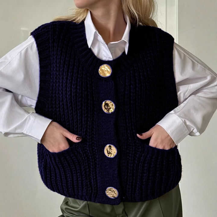 Damen Strickweste mit Knopfdetaillierung und praktischen Taschen Drune