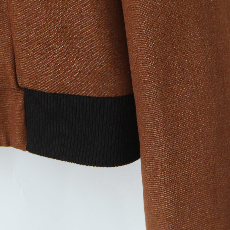 Damen modische Kurzjacke mit elegante Knopfleiste und kontrastierendem Kragen Drune