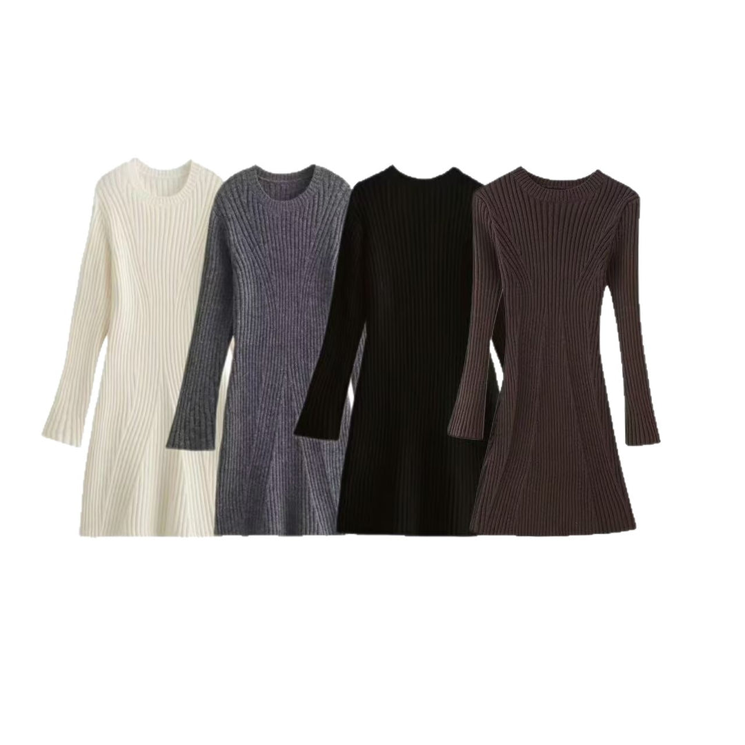 Damen Geripptes Strickkleid mit ausgestellter A‑Linie und weiten Manschetten Drune