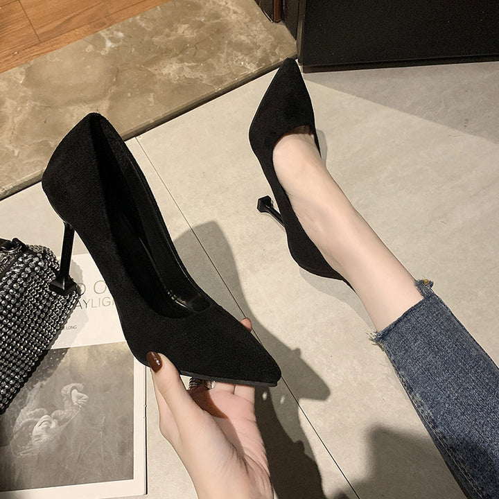 Damen spitze Pumps mit geometrischem Stiletto-Absatz und weichem Velours-Obermaterial Drune