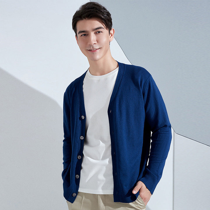 Herren Leichter Feinstrick-Cardigan mit V‑Ausschnitt und Business‑Silhouette Drune