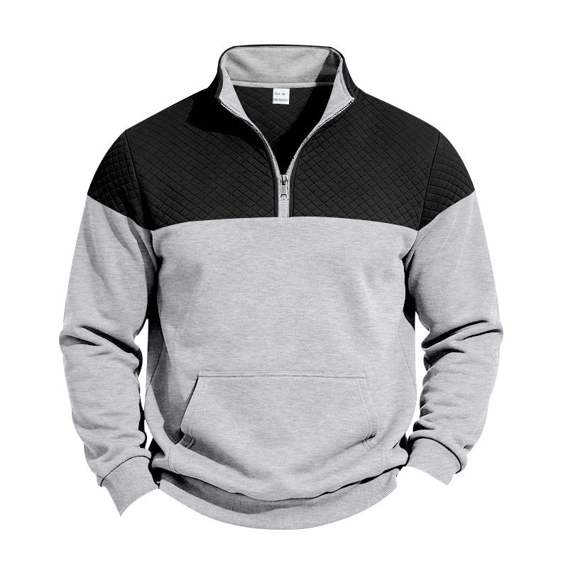 Herren Halbzip-Sweatshirt mit gesteppter Schulterpasse und Kängurutasche Drune