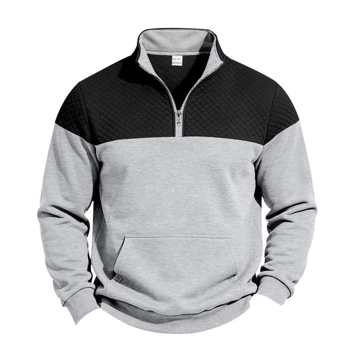 Herren Halbzip-Sweatshirt mit gesteppter Schulterpasse und Kängurutasche Drune