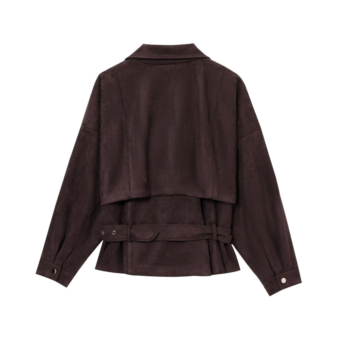 Damen Elegante Wildlederjacke mit modischen Schnallen und praktischen Taschen Drune