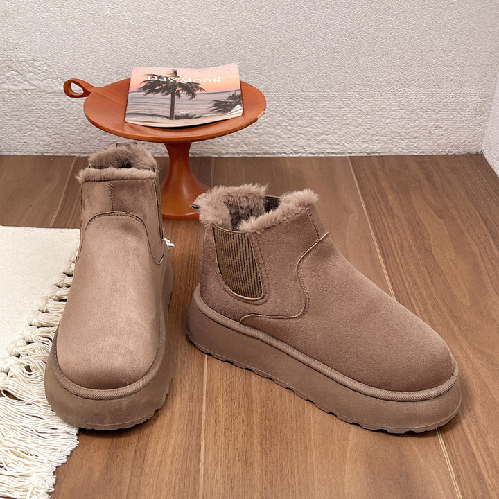 Damen Gefütterte Chelsea‑AnklDruneoots mit Faux‑Fur, elastischem Einsatz und Plateau‑Sohle Drune