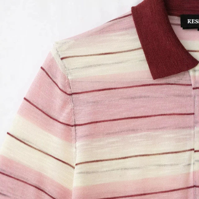 Damen Kurzärmeliges gestreiftes Strick‑Poloshirt mit Rippkragen und Knopfleiste Drune